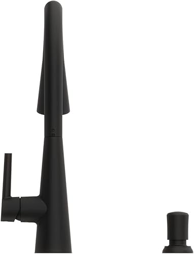 Miniatura 7 de Pfister Barulli F5297BARB - Grifo de cocina con rociador desplegable y dispensador de jabón, mango único, arco alto, acabado negro mate, F5297BARB