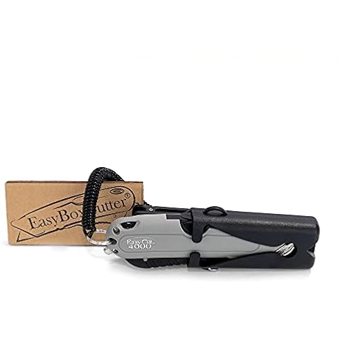 Modern Box Cutter, auto Retract, Blade Vanishing Technology, Extra Tape Cutter at Back, Dual Side Edge Guide, 3 Blade Depth Setting, 2 Blades and Holster - Grey Color 4000 Cover