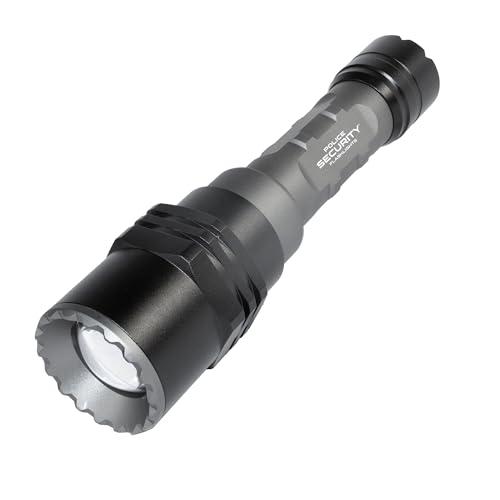 Police Security - Long Throw Flashlight - 700 Lumen, LED Laser Technology, High Beam Distance, Rechargeable Battery, Twist Focus