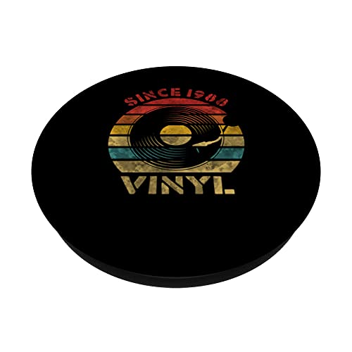 Since 1988 Vinyl Retro Record Vintage Music PopSockets Swappable PopGrip, Black - Image 2