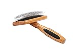 Bass Brushes Medium Slicker Style Pet Brush with Bamboo Wood Handle and Rubber Grips