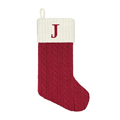 St. Nicholas Square 21 Inch Cable Knit Monogram Christmas Stocking (Embroidered J)