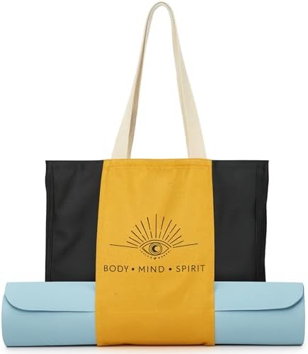 Large Canvas Yoga Tote Bag with Yoga Mats Bags Carrier Eco Friendly Cotton Shoulder Bag for Pilates, Gym, Beach, Groceries & Travel YG11 image 5