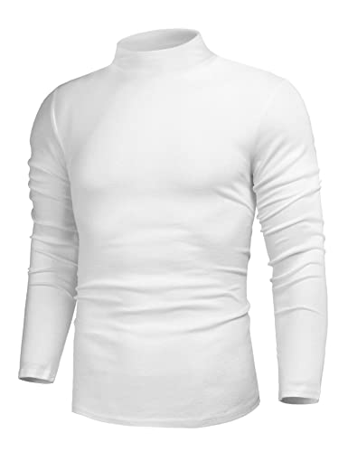 Poriff Men's Solid Knitting Pullover Sweater Long Sleeve Lightweight Mockneck Sweater White M #TOP1