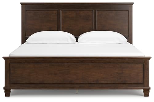 Image of Signature Design by Ashley California King Panel Bed, Brownish Cherry | Hardwood and birch veneer MDF construction with 52-inch headboard, Cal king bed for master bedrooms, Danabrin Series