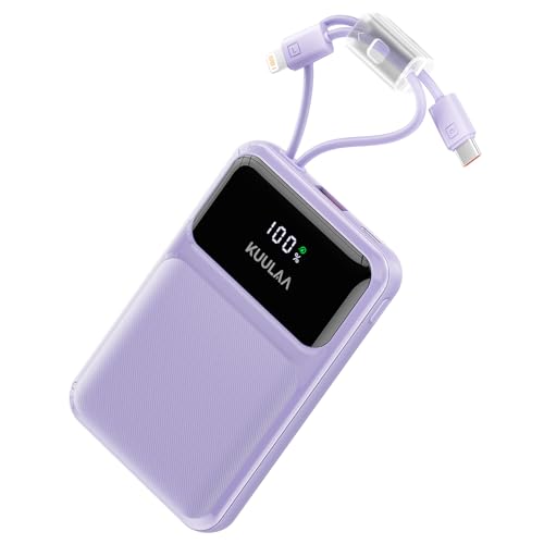 Kuulaa Power Bank, 10000mAh Bateria Externa Carga Rapida con 22.5W Cable USB-C, Bateria Portatil Movil Pequeña Cargador Portátil para iPhone,Samsung,Xiaomi,Android etc