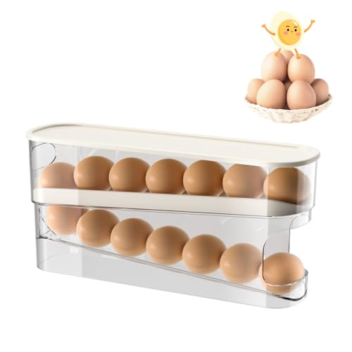 Eierhalter Kühlschrank,2 Schichten Automatisch Rollender Eierbehälter,Eier Aufbewahrung,Küchen Organizer für Eier,Eier Aufbewahrungsbehälter Stapelbar Durchsichtig