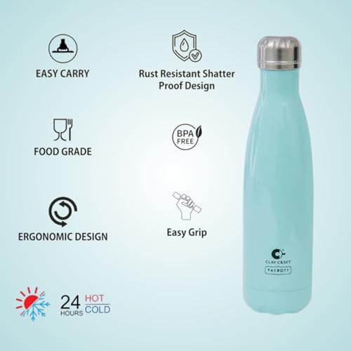 Image of Clay Craft VACBOTT Stark Double Walled 18 Hours Hot and 24 Hours Cold Water Flask Bottle-500ML, 2-Piece(Sky Blue) Leak Proof|Easy to Carry|Gym Bottle|Home|Kitchen|Hiking|Travel Bottle|BIS Certified