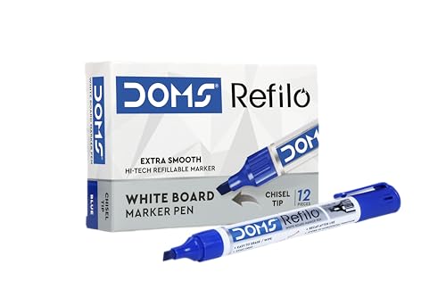 Image of Doms Refilo White Board Pen | Japanese Bullet Tip | Non-Toxic & Xzylene Free Ink | Blue Ink, Pack of 10 | white board marker