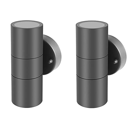 Kerry Outdoor Wall Lights, Up and Down Outside lighting Mains Powered, Anthracite Grey Stainless Steel Waterproof IP44 Exterior Lamp, Wall Sconce for Indoor, Front Door, Patio, Porch, Garden - 2 Pack