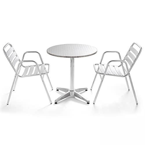 Oviala - Mesa de jardín redonda de aluminio, 2 plazas