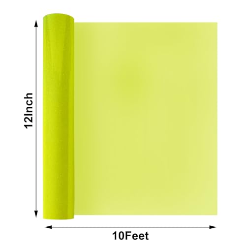 Image of FUNKAKA Glitter Fluorescent Yellow HTV Heat Transfer Vinyl Rolls, 12 inch x 10ft PU Iron on Vinyl for T-Shirts, Glitter HTV Vinyl for All Cutter Machines Easy to Cut & Weed for DIY Design