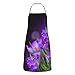 Tablier de cuisine unisexe avec poche et motif feuilles vertes et fleurs violettes