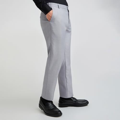 Image of Raymond Men's Slim Fit Checks Pattern Poly Viscose Blend Flat Front Formal Trouser