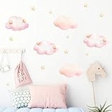 Pink Clouds and Stars Wall Stickers, sacinora Cartoon DIY Art Wall Decals Removable Vinyl Peel and Stick for Kids Baby Nursery Living Room Bedroom Children's Room Playroom Decorations