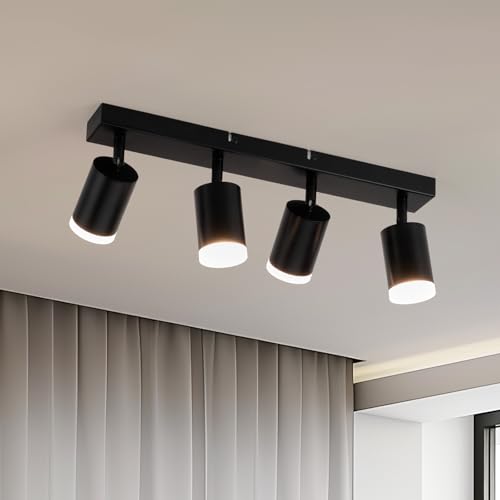 Gr4tec Plafondlamp, 4 spots, zwart, moderne plafondlamp, led, draaibaar, plafondverlichting, spot, draaibaar, wandlamp, spot, plafond, GU10, voor keuken, woonkamer, slaapkamer (zonder lamp)