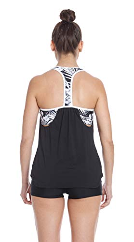 ZeroXposur Womens Tankini Swimsuits Racerback Top Full Coverage Action Shorts Set (Monochrome/Cloud, X-Small)