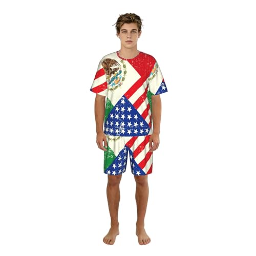 Pijama de bandera mexicana americana para hombre cómodo que evita el calor nocturno