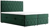 MKS MEBLE Boxspringbett 180x200 - Doppelbett - Polsterbett mit Multipocket-Matratze und Topper - Stauraumbett mit Matratzenauflagen - Grün ROYAL