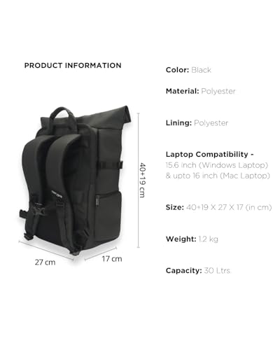 Image of CarryPro H25 MINI 30L Roll-Top Laptop & Travel Backpack | Fits up to 16-Inch Laptop | Removable Camera Box | Water-Repellent | For Work, Travel & Photography