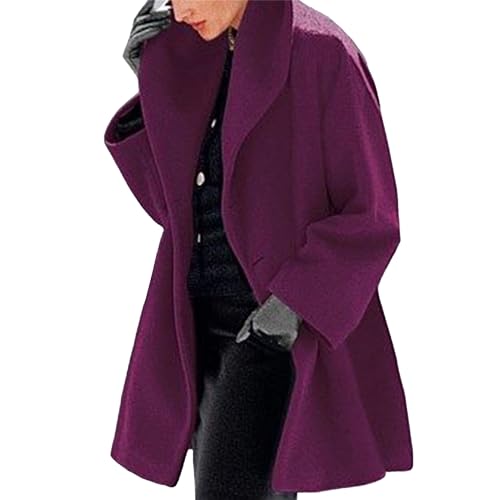 Cardigan trench mi-long femme ample boutonné violet manteau d'hiver chaud L