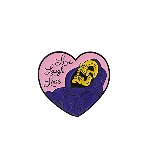 Image of COLORFUL BLING Live Laugh Love Enamel Pin Heart Shape Skeleton Horror Mushroom Flower Skull Badge Brooch Lapel for Jeans Shirt Bag Gothic Jewelry Giftfor Friend Halloween Decoration Brooch