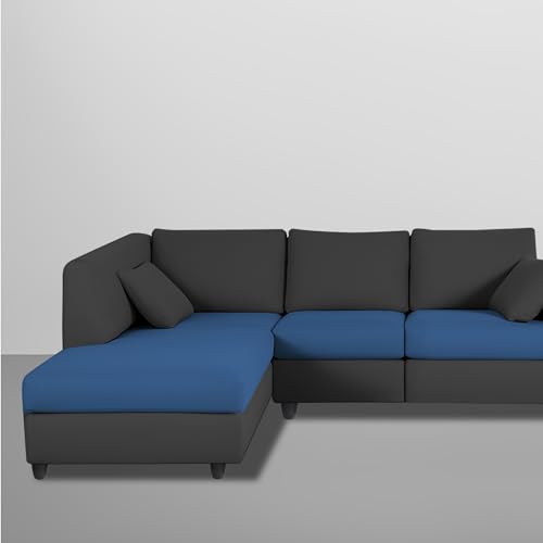 Image of Florian LHS 4 Seater L Shape Sofa Set for Living Room (Blue Black Fabric) Premium Fabric Sofa
