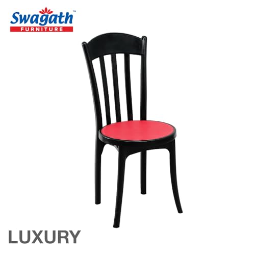 Image of Furniture MAX 4 Seater Plastic Cross Leg Dining Table with 4 Luxury Plastic Chairs Set - Red Top with Black Legs, DIY - for Home, Garden & Cafeteria