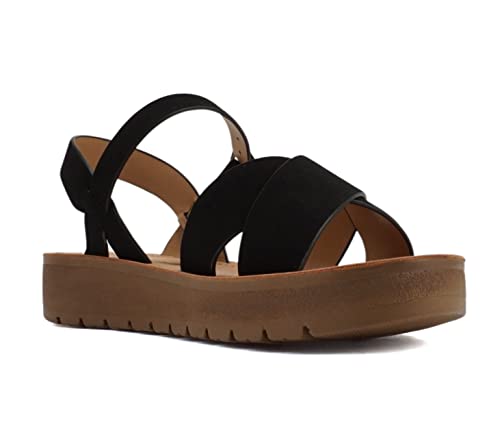 Soda CHESTER Shoes Women Flat Sandals Flatform Ankle Buckle Criss Cross Band Straps Chester-S Black 9 thumb #3