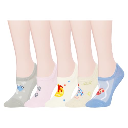 Image of Violet Mist Women No Show Socks Animal Patterned Low Cut Liner Socks Girls | Non Slip Invisible Socks, Novelty Funny Pattern Footies Flat Boat Socks Casual, Summer