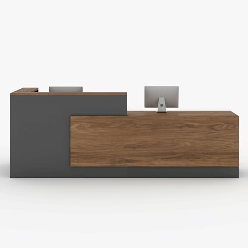 YTElantivo L-Shaped Reception Desk with Counter and Lockable Drawers and Storage,Modern Front Desk Reception Counter for Checkout, Lobby, Beauty Salon (Iron Grey_D, Right_63*24 * 41IN)