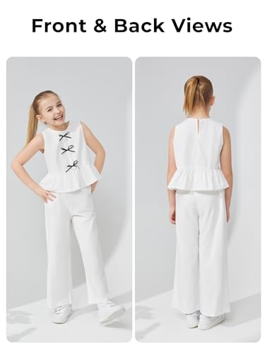 Image of Girls' Clothing Sets Sleeveless Bow Crop Top Wide Leg Linen Pants 2026 Summer Outfits Cute Kids Clothes