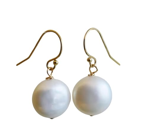 Orecchini in Oro Riempito con Perle Coltivate d’Acqua Dolce - Gioielli Pendenti con Perle a Forma di Moneta - Eleganti Orecchini da Donna in Stile Classico