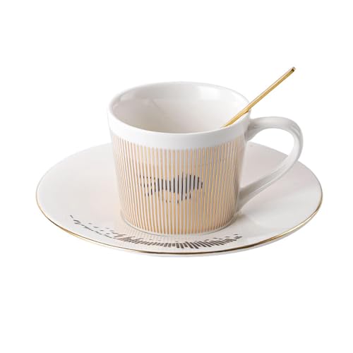 MYBAQ, Kaffeetasse und Untertasse, 240 ml, Spiegelreflexions-Kaffeetasse (Löwe, Gold), physikalische dynamische Reflexion, Keramik-Kaffeetasse, Teetasse und Untertasse, Untertasse für Cappuccino,