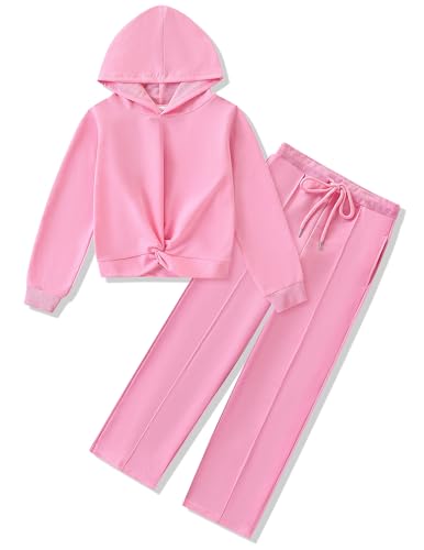 Image of Girls Clothing Set 2PC Outfits Crop Hoodie & Wide Leg Pants Fall Fashion Sweatshirt Set