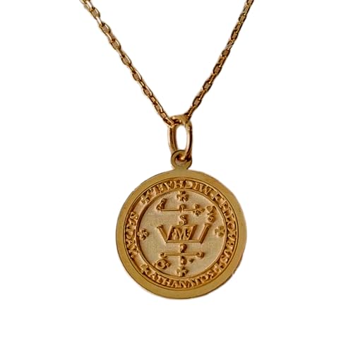 Collier archange Michel gravé : pendentif médaille 24 mm et chaîne en argent plaqué or