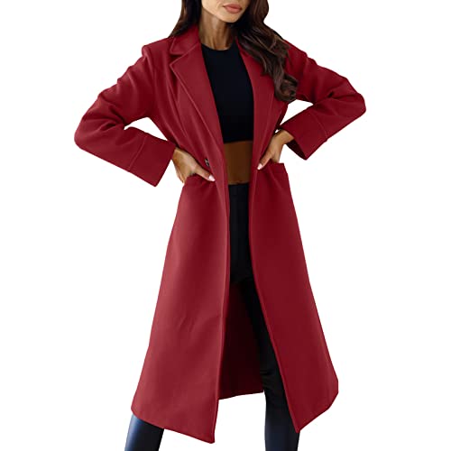 Manteau d'hiver femme chic à double boutonnage rouge uni L