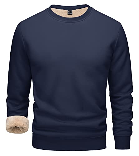 Tacvasen Men's Sweatshirts Fleece Sweatshirt Crewneck Sweatshirt Sherpa Lined Sweatshirts Athletic Sweatshirts Warm Pullover Sweatshirt Navy #TOP27