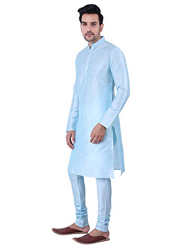 Image of HUZUR Men's Silk Solid Straight Long Kurta Pyjama Set| Ethnic Wear