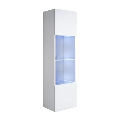 MB Muebles Bonitos, Vitrina Colgante Luke V6 para Salón o Comedor Moderno con Luz LED, Mueble Modular de Melamina Brillo, Color Blanco, 40x165x29 cm