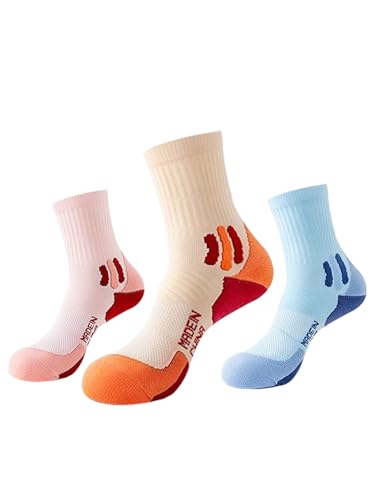 Women's Cushioned Athletic Ankle Socks Moisture Wicking, Arch Support Mid Calf Running Hiking Compression Breathable Sports Socks 3 Pairs