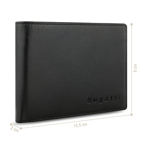 bugatti Super Slim Genuine Leather Wallet - Slim Wallet with RFID Protection, Black, black, Einheitsgröße, rfid wallet2