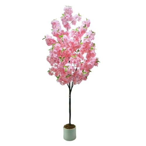 6Ft Pink Cherry Blossom Tree in Nursery Pot, Realistic Tall Wishing Tree Fake Cherries Fake Flower...