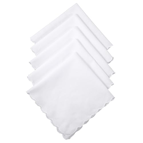 Jxiwfvl 5 PCS Handkerchiefs Cotton Scalloped Hankies for Men Women Scalloped White Handkerchiefs for Women Bulk Cotton Hankies Pocket Pocket Square Towel White for Wedding Party 12 Inches