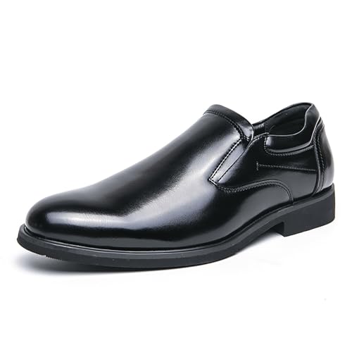 Men's Pointed Toe Slip on Dress Oxfords,Fashion Chunky Heel Loafers Classic Business Formal Leather Shoes