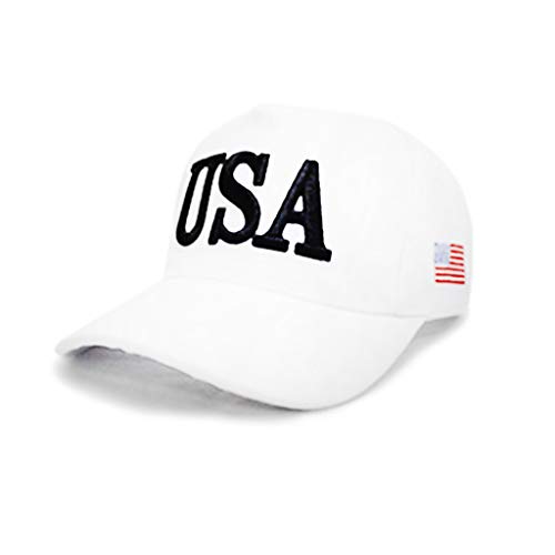 Maxtonser Unisex Outdoor President 2020 Campaign Baseball Cap USA 45 Amerikanische Flagge 3D Bestickt Einstellbar Für Snapback Trucker,Weiß