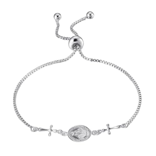LeCalla 925 Sterling Silver Mother Mary Collection | Lightweight Religious Bracelet Jewelry Rosary Mother Mary Cross Bracelet's for Women
