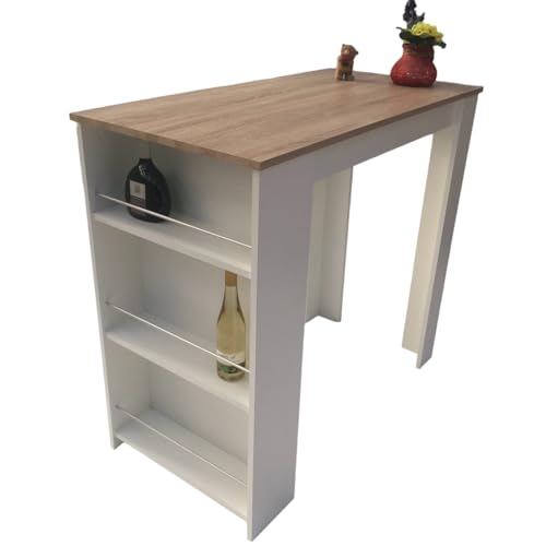Möbel SD Bartisch Stehtisch Sonoma Eiche hell Sägerau Weiß mit Kante in...