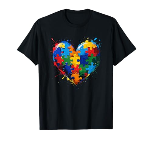 Autism Awareness Heart Valentine Day Puzzle Piece Boy Girl T-Shirt