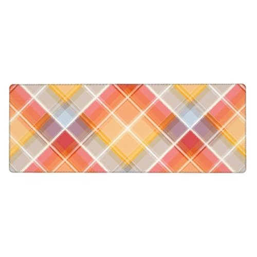 Tapis de souris de 80 x 30 cm à carreaux orange idéal pour bureau et maison